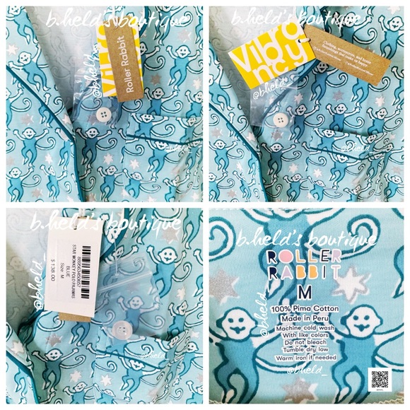 Roller Rabbit Star Monkey Polo Pajamas in Blue Size Medium (M) Brand New NWT - Picture 8 of 17